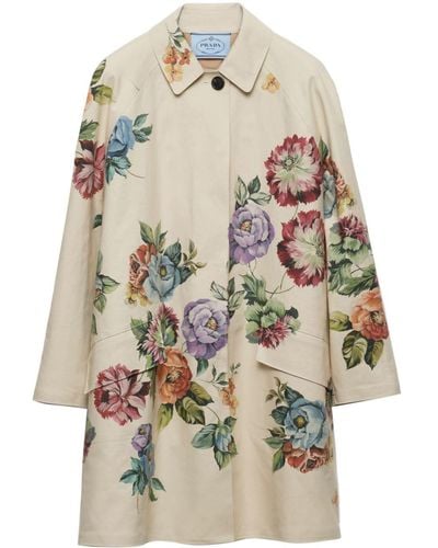 Prada Floral-print single-breasted coat - Natur