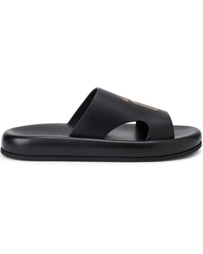 Ferragamo Logo-embossed Leather Slides - Black