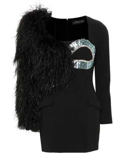 Loulou Feather-Trim Mini Dress - Black