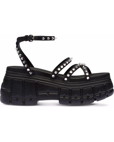 Miu Miu Crystal-studded Platform Sandals - Black