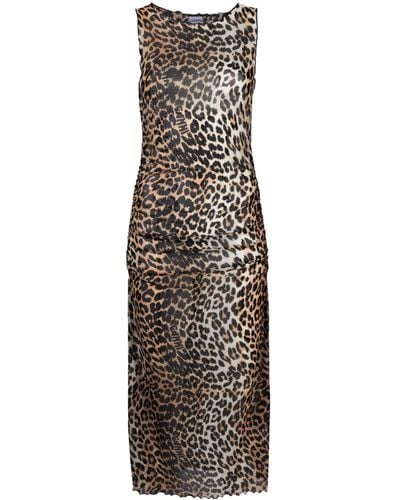 Ganni Leopard-print Mesh Dress - Brown