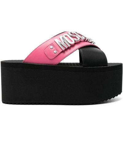 Moschino 80mm Logo-lettering Wedge Sandals - Pink