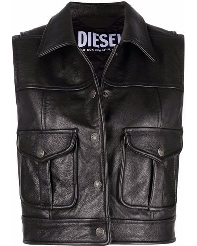 DIESEL Patch-pocket Leather Waistcoat - Black