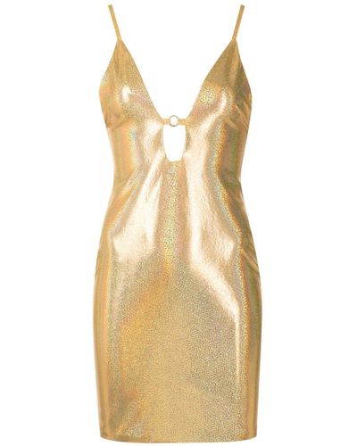 Amir Slama Fitted Metallic Mini Dress - Natural