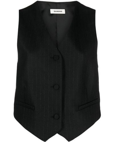 Sandro Pinstripe Button-up Vest - Black