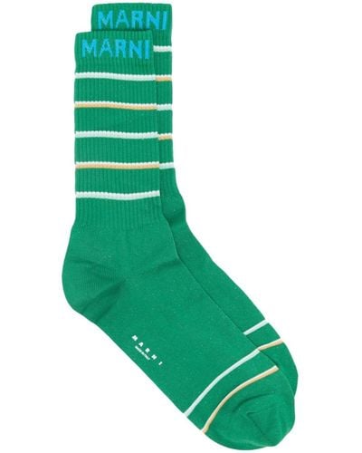 Marni Embroidered-logo Cotton Socks - Green