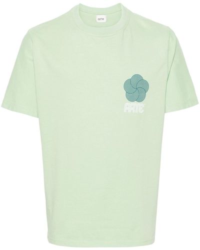 Arte' Teo Circle Flower Cotton T-shirt - Green