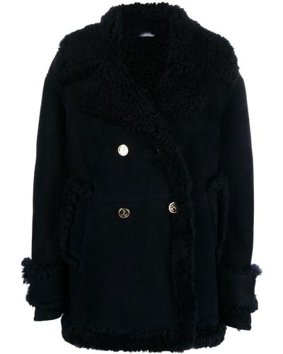 Thom Browne Double-breasted Shearling Peacoat - Black