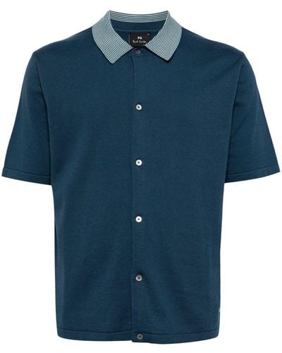 PS by Paul Smith Knitted Cotton Polo Shirt - Blue