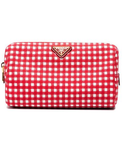 Prada Red Gingham Cotton Makeup Pouch
