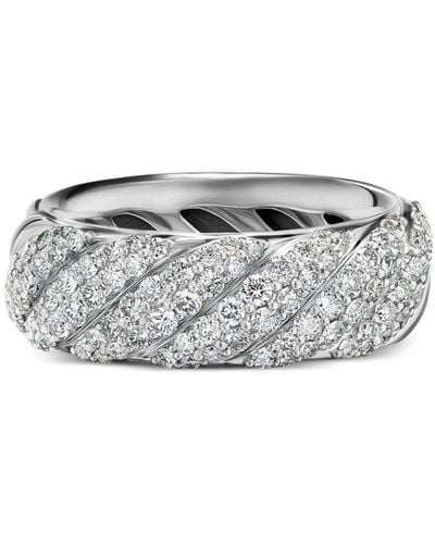 David Yurman 7.5mm Sculpted Cable Diamond Band Ring - White