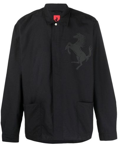 Ferrari Logo-patch Button-up Shirt - Black