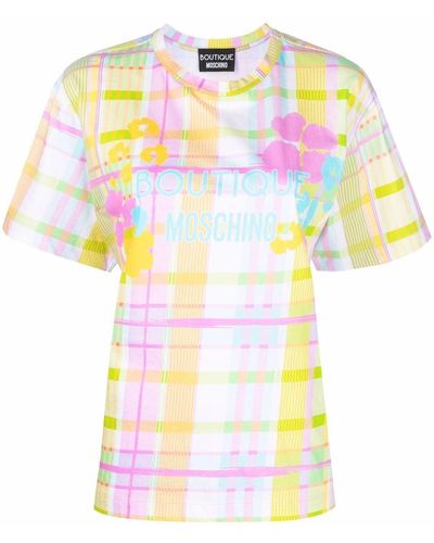 Boutique Moschino チェック ロゴ Tシャツ - ピンク