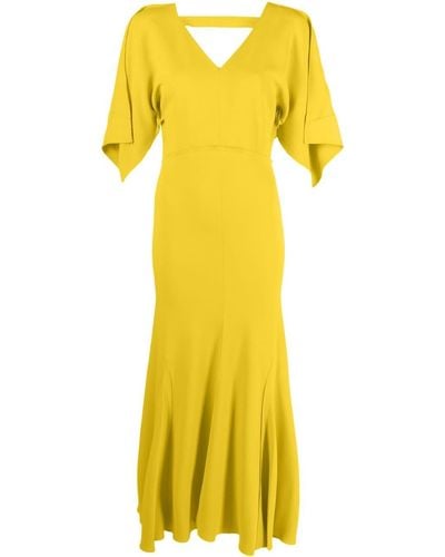 Victoria Beckham Draped-sleeve Midi Dress - Yellow