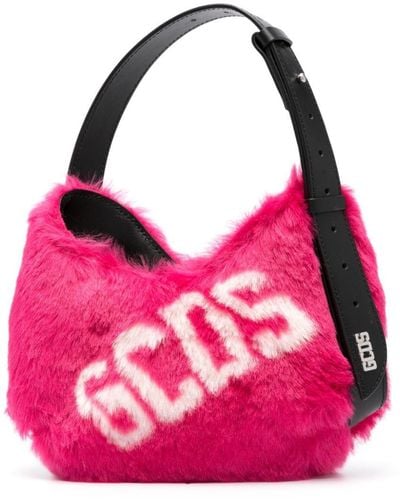 Gcds Small Comma Faux Fur Logo Shoulder Bag - Pink