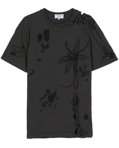 Collina Strada Nash Floral-graphic Tie-detail T-shirt - Black