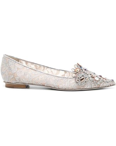 Rene Caovilla Cinderella Crystal Ballerina Shoes - Gray