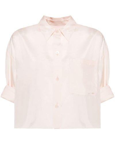 Twp Folded-sleeve Cropped Silk Shirt - ピンク