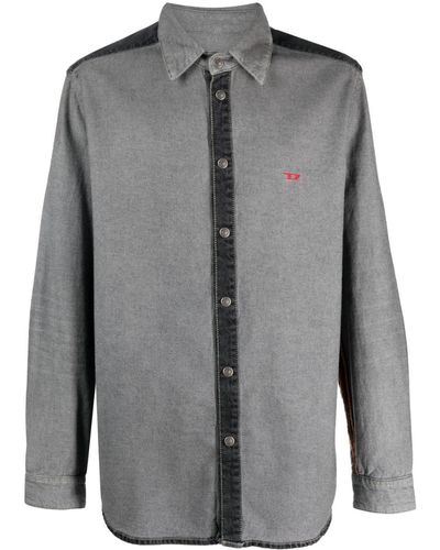 DIESEL Panelled-design Cotton Shirt - Grey