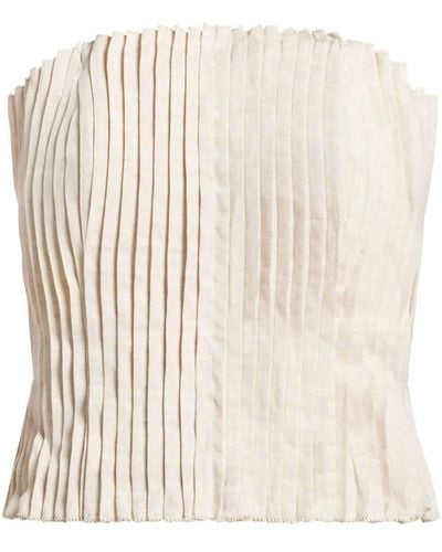 STAUD Strapless Pleated Top - Natural