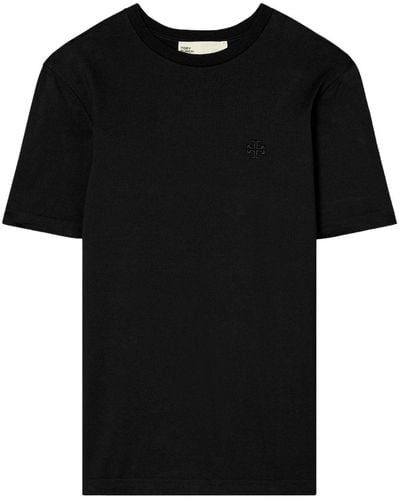 Tory Burch Embroidered-logo Round-neck T-shirt - Black