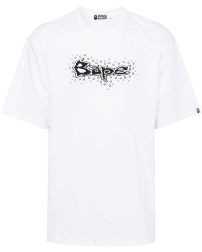 A Bathing Ape Stud-embelished Logo-print T-shirt - White