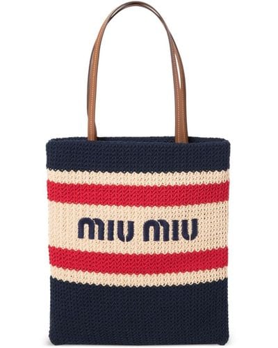 Miu Miu Striped Crochet Tote Bag - Red