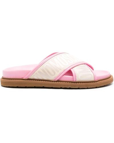 Moschino Jacquard-logo Leather Sandals - Pink