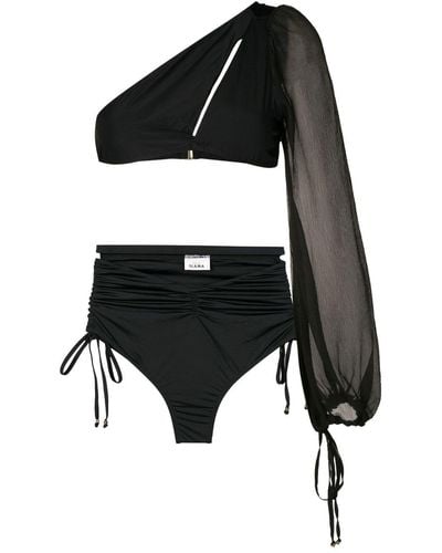 Amir Slama One-shoulder Long-sleeve Bikini Set - Black