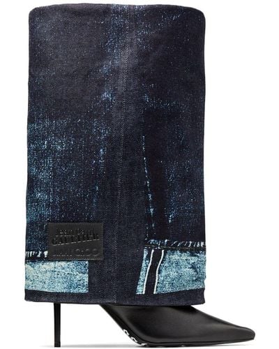 Jimmy Choo X Jean Paul Gaultier - Stivali in pelle e denim - Blu
