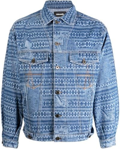Ahluwalia Abstract Pattern Denim Jacket - Blue