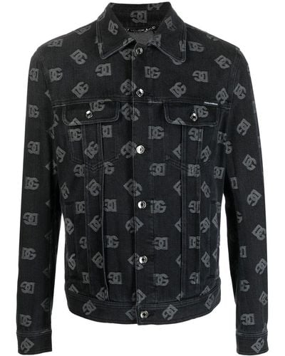 Dolce & Gabbana Printed Logo Denim Jacket - Black