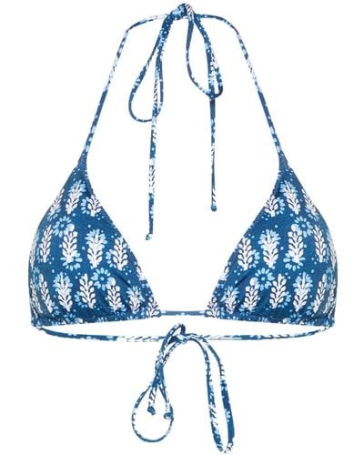 Mc2 Saint Barth Leah Floral-print Bikini Top - Blue