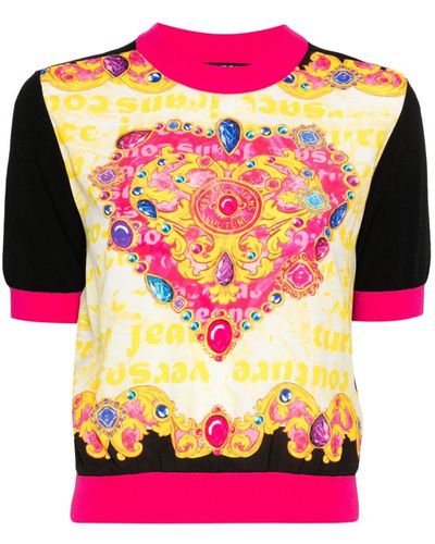 Versace Heart-couture-print Ribbed Top - Pink