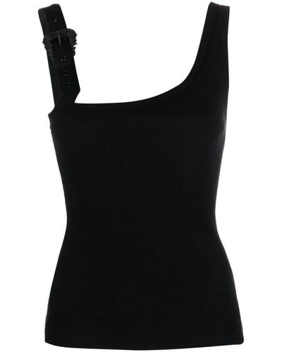 Versace Buckle-embellished Ribbed Top - Black