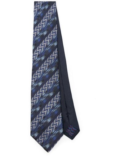 Missoni Cravate en soie à motif zig-zag - Bleu