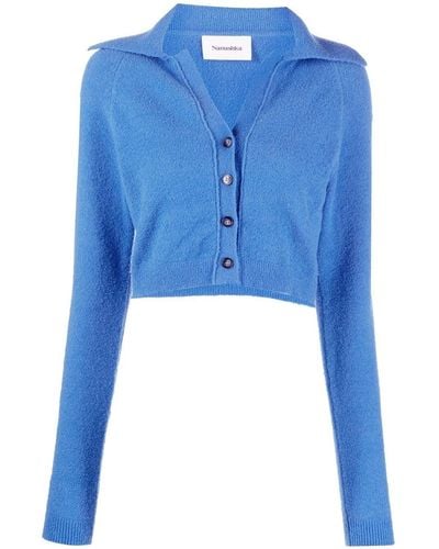 Nanushka Spread-collar Cropped Cardigan - Blue