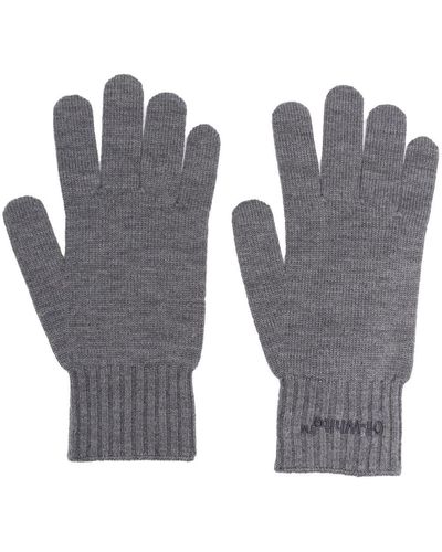 Off-White c/o Virgil Abloh Embroidered-logo Ribbed Gloves - Grey