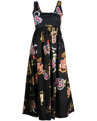 Cynthia Rowley Isla Floral-print Flared Midi Dress - Black