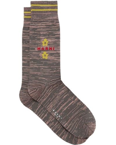 Marni Logo-intarsia Stripe-detail Socks - Gray