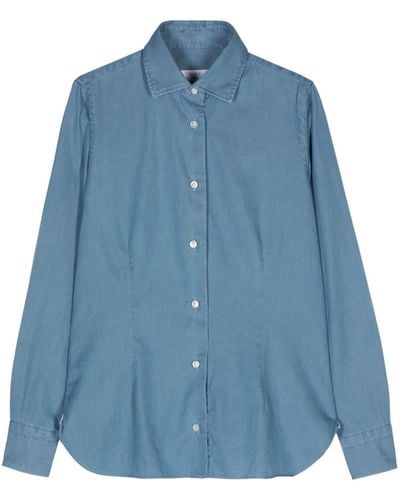 Barba Napoli Spread-collar Chambray Shirt - Blue