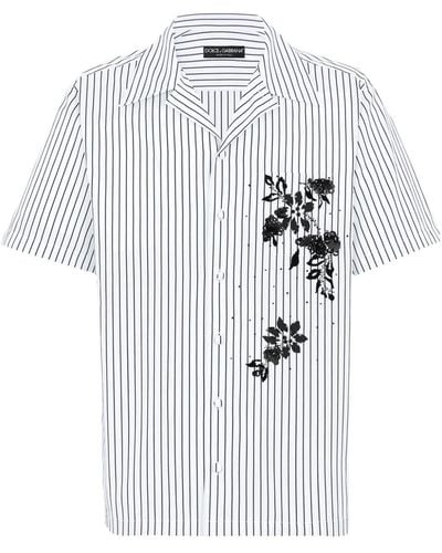 Dolce & Gabbana Gestreiftes Hemd mit Blumen-Print - Weiß