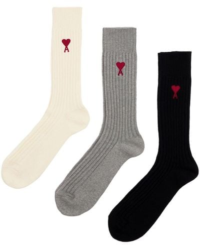 Ami Paris Gerippte Socken mit Logo-Stickerei - Schwarz