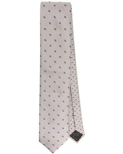 Brioni Patterned-jacquard Silk Tie - White
