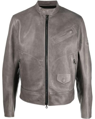 DIESEL Zip-up Leather Jacket - Grey