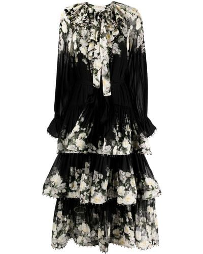 Zimmermann Midi-jurk Met Bloemenprint - Zwart