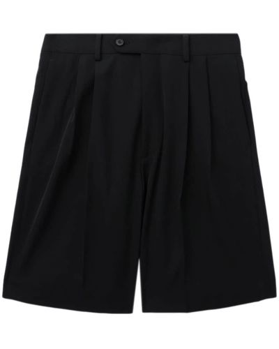 AURALEE Pleated Wool-gabardine Shorts - Black