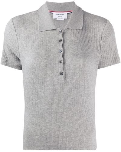 Thom Browne 4-bar Side Insert Ribbed Polo Shirt - Grey