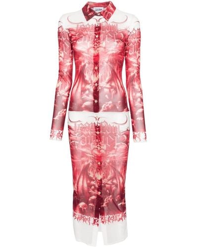 Jean Paul Gaultier Gargula-print mesh maxi dress - Rot