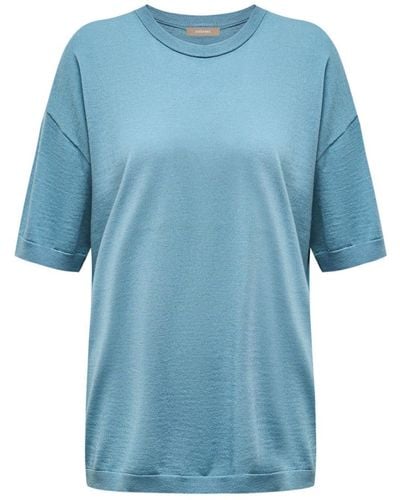 12 STOREEZ T-Shirt aus Feinstrick - Blau